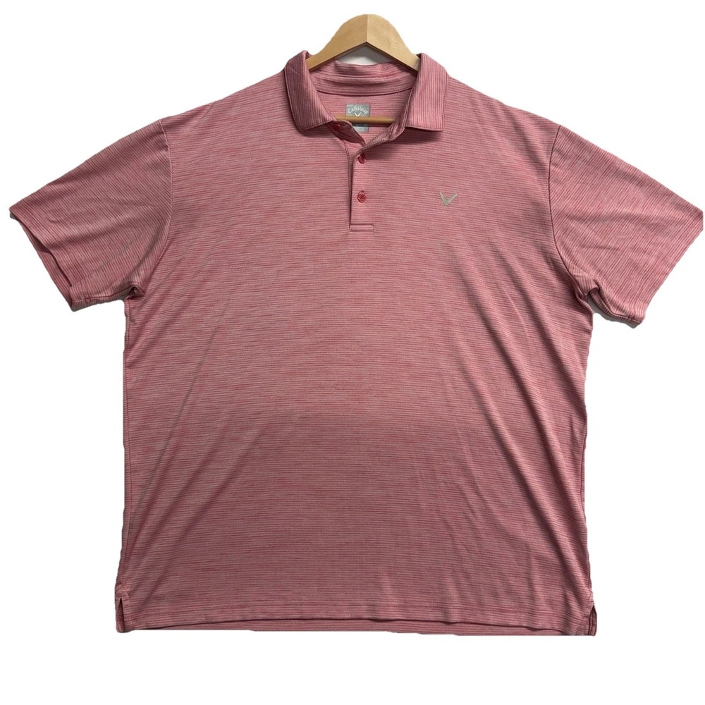 Callaway Men's Polo Shirt XL Opti Dri Short Sleeve Pink White Striped